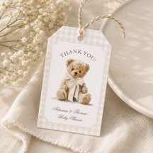 Teddybär Gingham Baby Shower Dankeschön