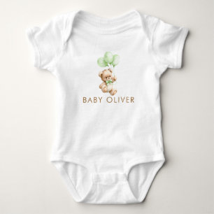 Teddybär & grüne Ballons Süßes Geschenk zur Babypa Baby Strampler