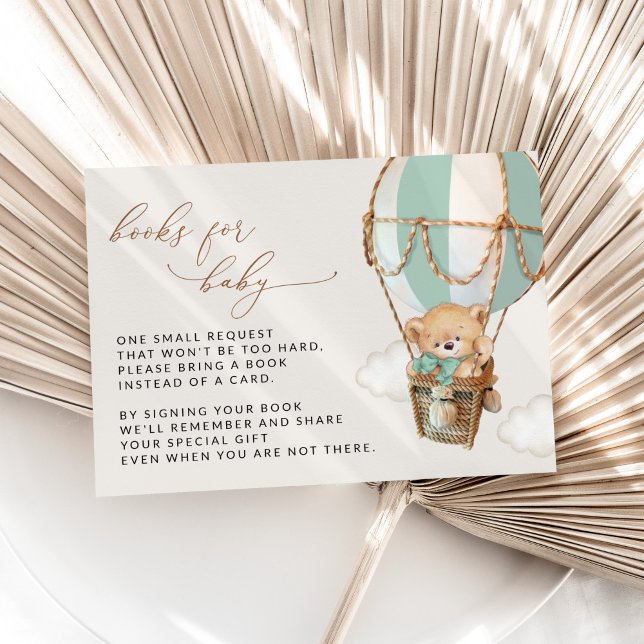 Teddybär, grüner Heißluftballon, Bücher für Baby Begleitkarte (Von Creator hochgeladen)