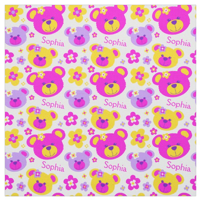 Teddybär hat ein rosa, lila-gelbes Muster Stoff (Muster)