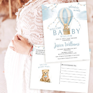 Teddybär Heißluftballon Babyparty Postkarten