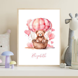 Teddybär Heißluftballon Rosa Baby Mädchen Kinderzi Poster