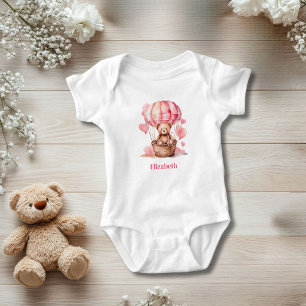 Teddybär Heißluftballon Rosa Mädchen Personalisier Baby Strampler