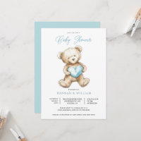 Teddybär Herz Junge Blau Baby Shower 