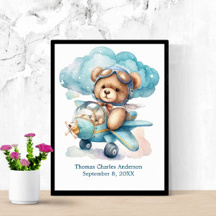 Teddybär im Flugzeug Kinderzimmer Dekor Wandkunst Poster