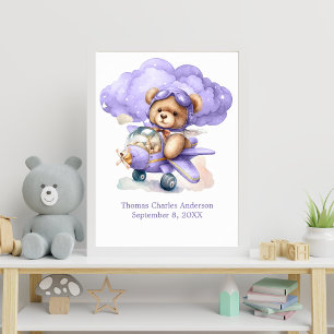 Teddybär im Flugzeug Kinderzimmer Dekor Wandkunst Poster