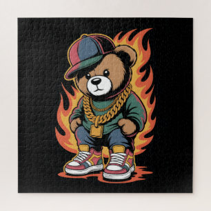 Teddybär im Hip-Hop-Stil mit goldenen Ketten Puzzle