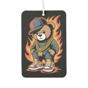 Teddybär im Hip-Hop-Stil mit Goldketten Autolufterfrischer