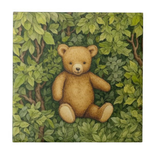 Teddybär im Wald im Jugendstil Fliese