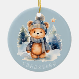 Teddybär im Wald, personalisiert Keramik Ornament