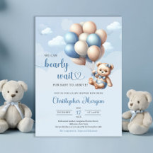 Teddybär in Aquarellblau und Braun mit Ballons
