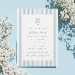 Teddybär in Blau - Elegante Babyparty Einladung