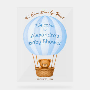 Teddybär in blauem Heißluftballon Junge Baby Showe Acrylschild
