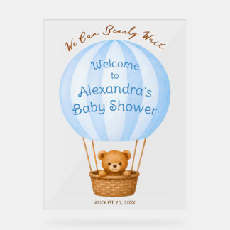 Teddybär in blauem Heißluftballon Junge Baby Showe Acrylschild