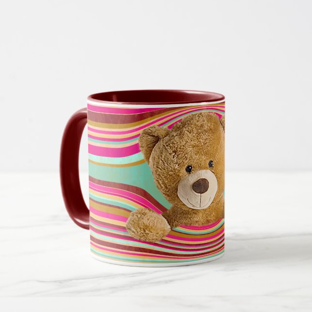 Teddybär in Streifen Tasse (Vorderseite Links)