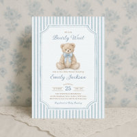 Teddybär-Junge-Baby-Party mit blauen Streifen