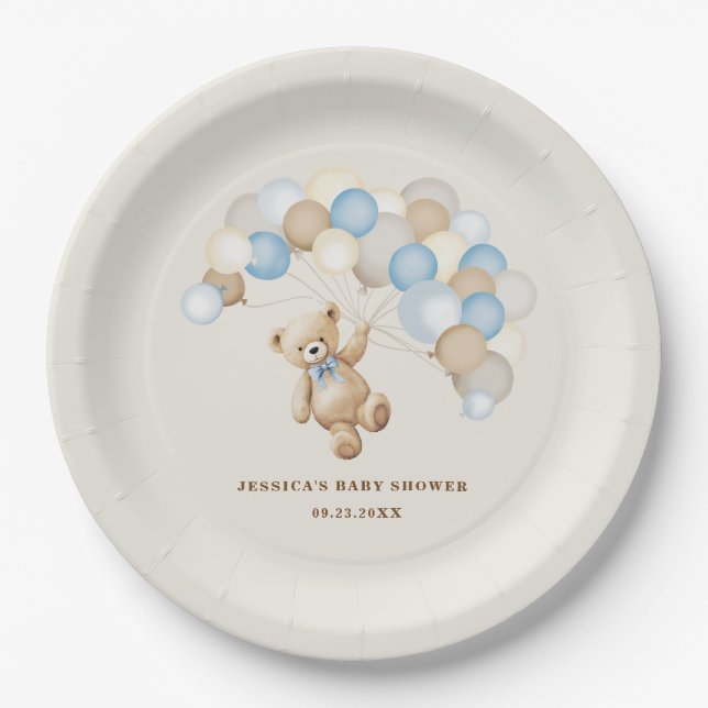 Teddybär-Junge-Baby-Party Pappteller (Vorderseite)