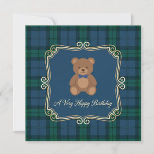 Teddybär-Junges-Tartan-Karo-Geburtstag