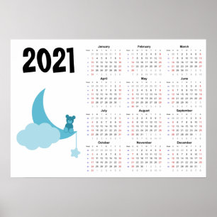 Teddybär-Kalender 2021 Poster - Sonntag start