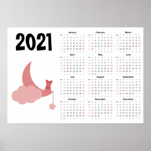 Teddybär-Kalender 2021 Poster - Sonntag start