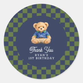 Teddybär Karo Retro Geburtstag Runder Aufkleber