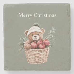Teddybär Korb Granatäpfel Weihnachten Steinuntersetzer