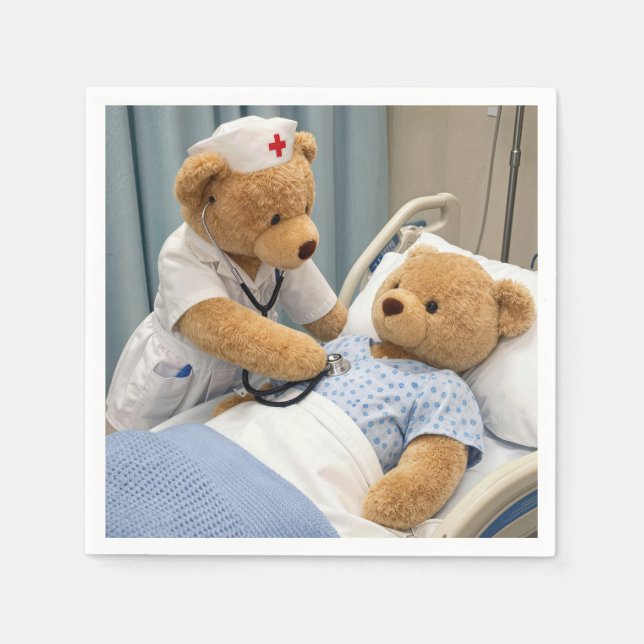 Teddybär-Krankenschwester mit Stethoskop  Serviette (Vorderseite)