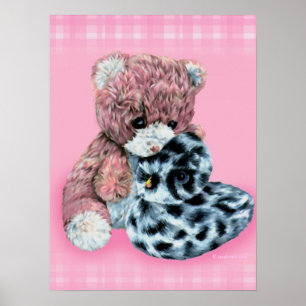 Teddybär kuschelt Baby Rosa-Druck Poster