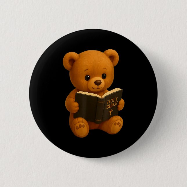Teddybär liest eine Bibel Christliche religiöse Ch Button (Vorderseite)