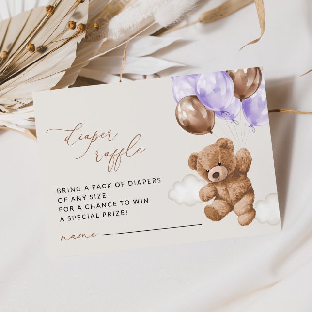 Teddybär, Lila Balloons, Windelrumpf Begleitkarte (Von Creator hochgeladen)