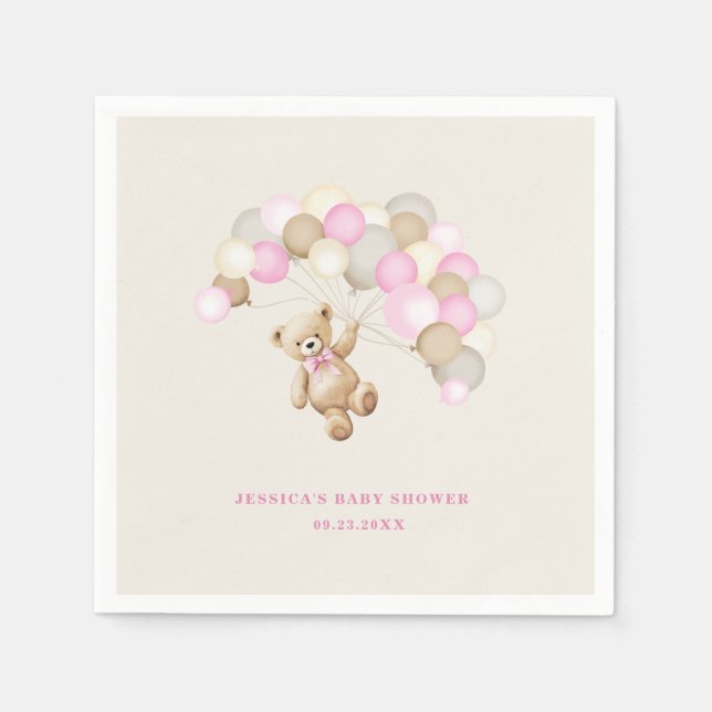 Teddybär-Mädchen-Baby-Party Serviette (Vorderseite)
