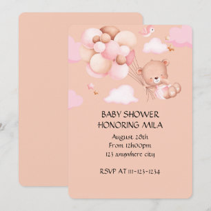 TEDDYBÄR-MÄDCHEN-BABY-SHOWER-EINLADUNG