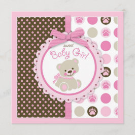 Teddybär-Mädchen-Babyparty-Rosa Einladung