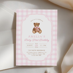Teddybär Mädchen Erster Geburtstag Einladung
