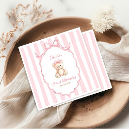 Teddybär Mädchen Rosa Bogen Streifen 1. Geburtstag Serviette