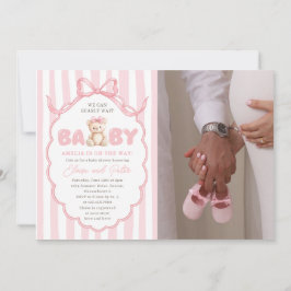 Teddybär Mädchen Rosa Schleife Babyparty Einladung