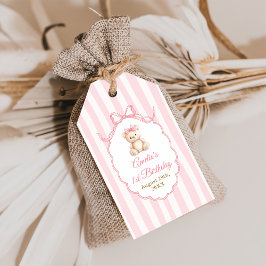 Teddybär Mädchen Rosa Schleife Streifen 1. Geburts Geschenkanhänger