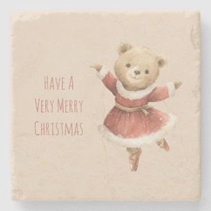 Teddybär Mädchen rotes Santa-Kleid Weihnachten Steinuntersetzer