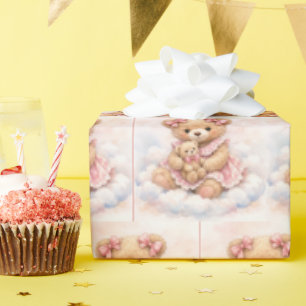Teddybär Mädchen sitzt auf einer Wolke Geschenkpapier
