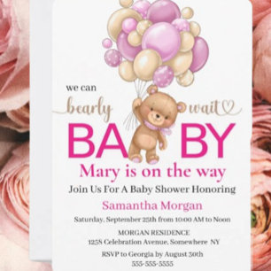 Teddybär-Mädchen-Themen-Baby-Party Einladung