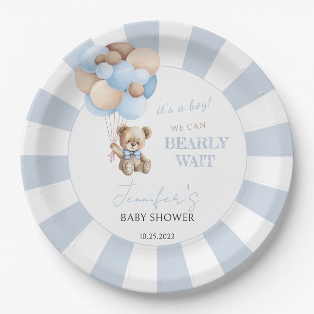 Teddybär mit Babydusche Teller (Vorderseite)