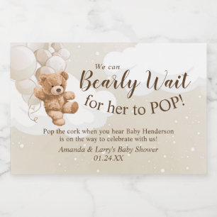 Teddybär mit Ballons Mini-Sparkling-Wine-Label
