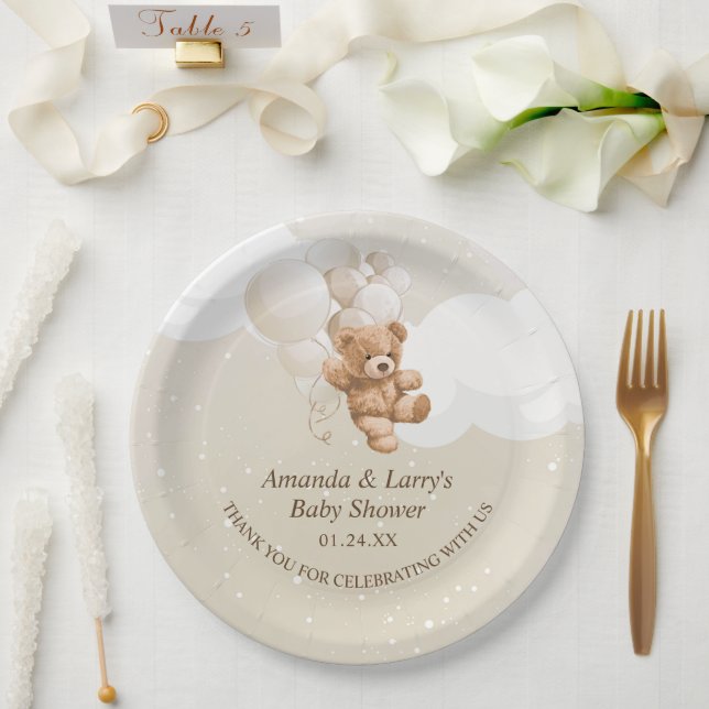 Teddybär mit Ballons Pappteller (Hochzeit)