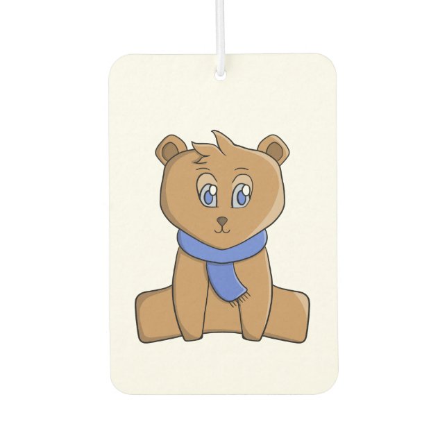Teddybär mit blauem Schal Autolufterfrischer (Vorderseite)