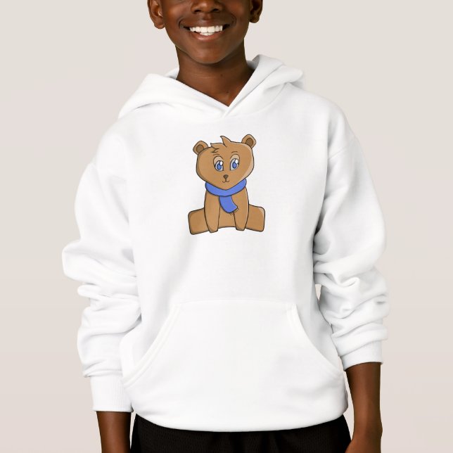 Teddybär mit blauem Schal Hoodie (Vorderseite)