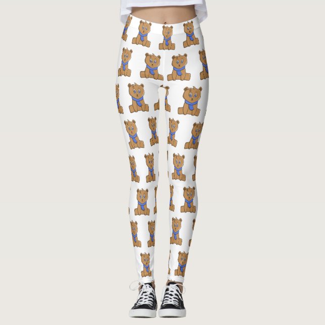 Teddybär mit blauem Schal Leggings (Vorderseite)
