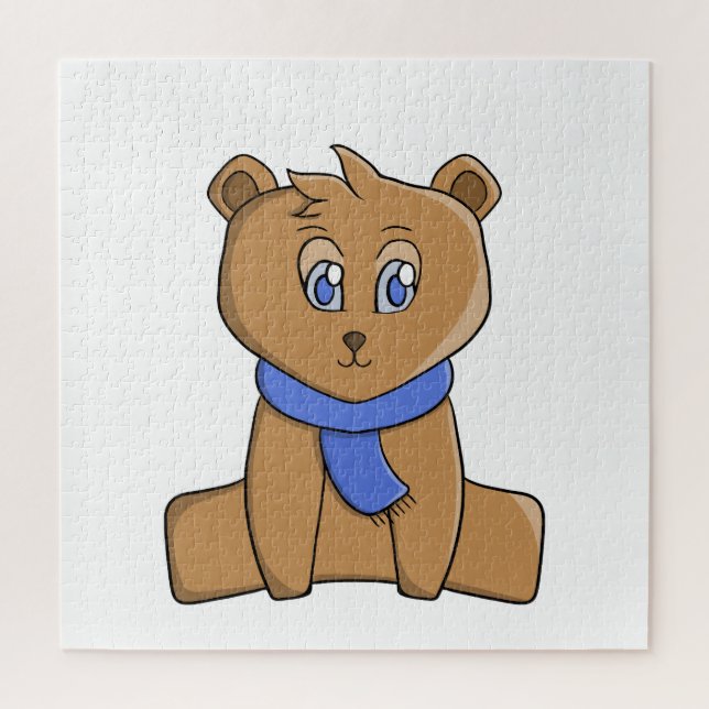 Teddybär mit blauem Schal Puzzle (Vertikal)