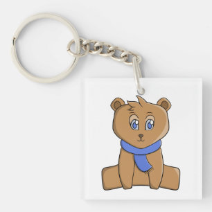 Teddybär mit blauem Schal Schlüsselanhänger