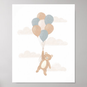 Teddybär mit blauen Ballons Poster
