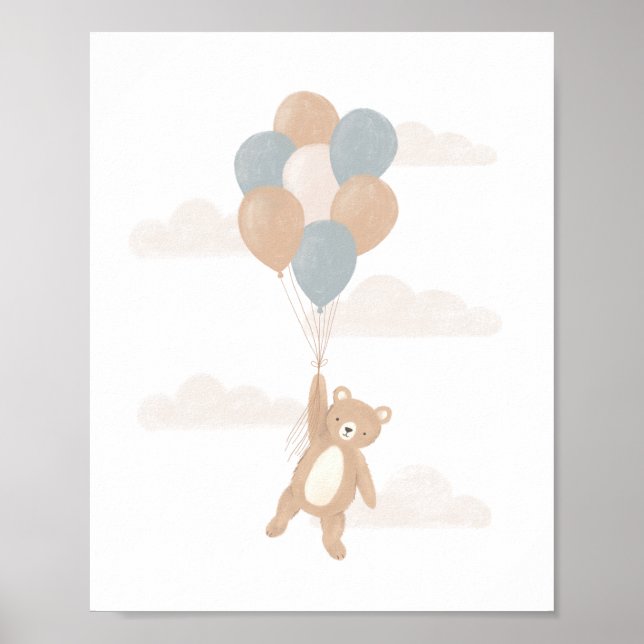 Teddybär mit blauen Ballons Poster (Vorne)